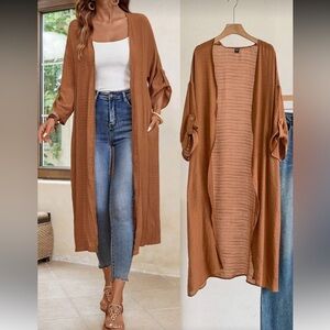 Women's Brown Open Front Cardigan